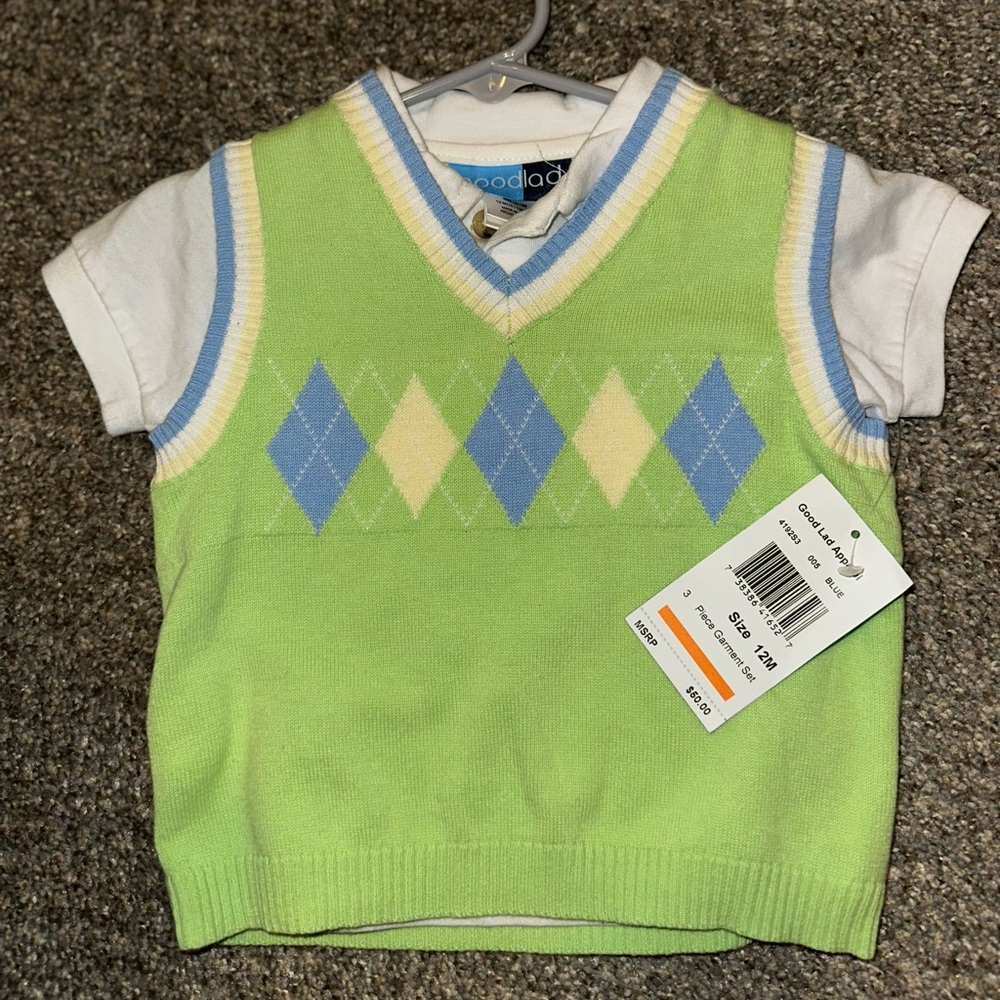 Good Lad Lime Green Argyle Sweater Vest